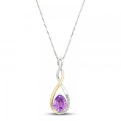 Amethyst Necklace 1/20 ct tw Diamonds Sterling Silver/10K Gold