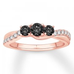 3-Stone Black Diamond Engagement Ring 5/8 ct tw 10K Rose Gold