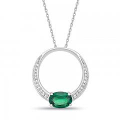 Lab-Created Emerald & White Lab-Created Sapphire Circle Necklace Sterling Silver 18"