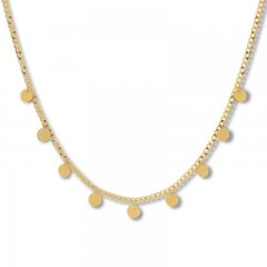 Dangling Disc Choker Necklace 14K Yellow Gold 12" to 17" Adj.