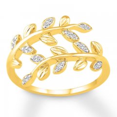 Diamond Leaf Ring 1/10 ct tw Round-cut 10K Yellow Gold