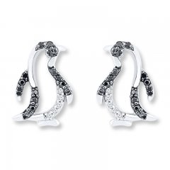 Penguin Earrings 1/8 ct tw Diamonds Sterling Silver