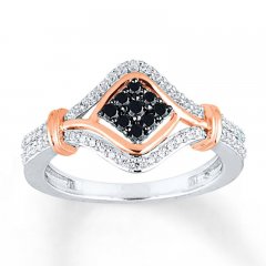 Black Diamond Ring 3/8 ct tw Round-cut 10K Two-Tone Gold