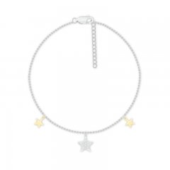 Diamond Star Anklet Sterling Silver/10K Yellow Gold 9"