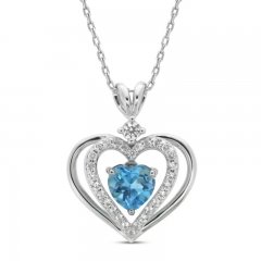 Blue Topaz & White Lab-Created Sapphire Heart Necklace Sterling Silver 18"