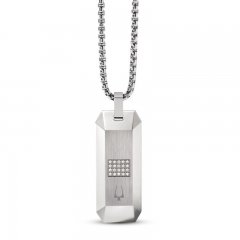 Bulova Dog Tag Necklace 1/10 ct tw Diamonds Stainless Steel 28.5"