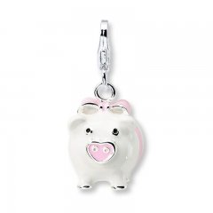 Pig Charm White/Pink Enamel Sterling Silver