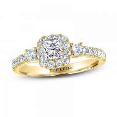 THE LEO Diamond Engagement Ring 3/4 ct tw Princess/Round 14K Yellow Gold