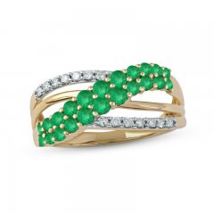 Emerald Ring 1/6 ct tw Diamonds 10K Yellow Gold