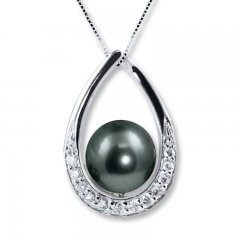 Tahitian Cultured Pearl Necklace White Topaz Sterling Silver