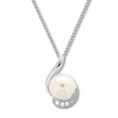 Cultured Pearl Necklace Lab-Created Sapphires Sterling Silver