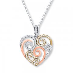 Heart Necklace 1/3 ct tw Diamonds Sterling Silver/10K Gold