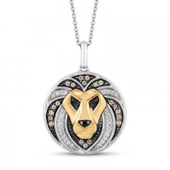 Disney Treasures The Lion King Lion Necklace 1/6 ct tw Black/White Diamonds 10K Yellow Gold Sterling Silver 17"