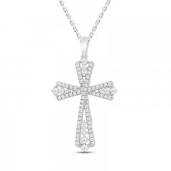 Diamond Cross Necklace 1/3 ct tw Round-cut Sterling Silver 18"