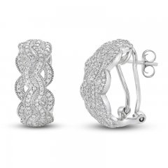 Diamond Braid Hoop Earrings 1/3 ct tw Round-cut Sterling Silver