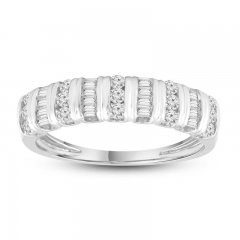 Diamond Anniversary Ring 1/2 ct tw Round/Baguette 14K White Gold