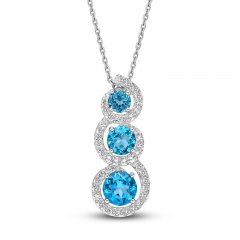 Blue/White Topaz Three-Stone Necklace Sterling Silver 18"