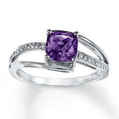 Amethyst Ring Diamond Accents Sterling Silver