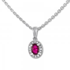 Natural Ruby Necklace 1/15 ct tw Diamonds 10K White Gold