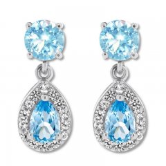 Blue & White Topaz Earrings Sterling Silver