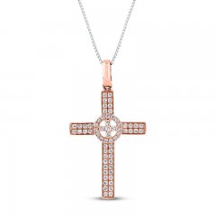 Diamond Cross Necklace 3/8 ct tw Round-cut 10K Rose Gold