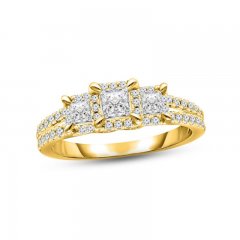 Diamond Three-Stone Engagement Ring 1/2 ct tw Princess & Round-cut 14K Yellow Gold