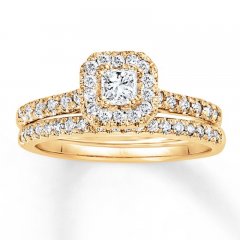 Diamond Bridal Set 5/8 ct tw Princess/Round 14K Yellow Gold