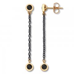 Black Diamond Earrings 1/2 cttw Stainless Steel/10K Yellow Gold