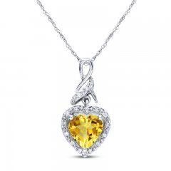 Citrine Heart Necklace 1/20 ct tw Diamonds Sterling Silver