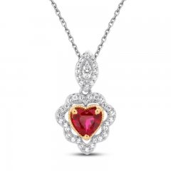 Lab-Created Ruby Heart Necklace Sterling Silver/10K Yellow Gold