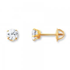 Children's Stud Earrings Cubic Zirconia 14K Yellow Gold