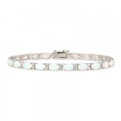 White Lab-Created Opal & White Lab-Created Sapphire Bracelet Sterling Silver 7.25"