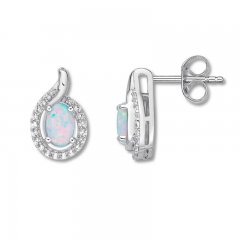 Lab-Created Opal & Lab-Created White Sapphire Earrings