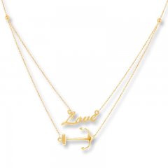 Anchor & Love Layered Necklace 14K Yellow Gold