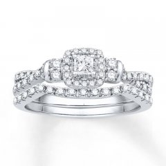 Princess-cutDiamond Bridal Set 3/8 ct tw 10K White Gold