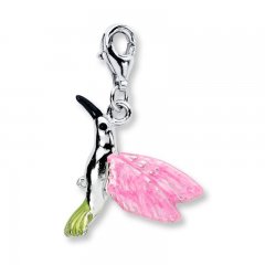 Hummingbird Charm Pink/Green Enamel Sterling Silver