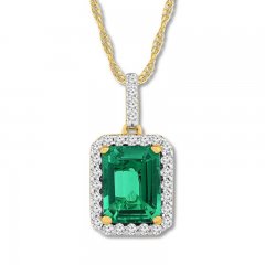 Lab-Created Emerald Necklace 1/6 ct tw Diamonds 10K Yellow Gold