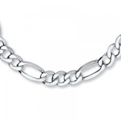 Figaro Bracelet 10K White Gold 8.5" Length