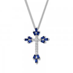 Cross Necklace Blue/White Lab-Created Sapphires Sterling Silver