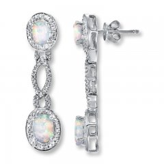 Lab-Created Opals Diamond Accents Sterling Silver Earrings