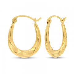 Stamped Textured Fashion Hoop Earrings 14K Yellow Gold