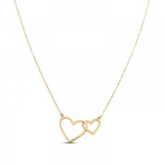 Double Heart Necklace 10K Yellow Gold 16"