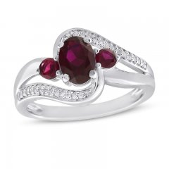 Three-Stone Lab-Created Ruby & White Lab-Created Sapphire Ring Sterling Silver