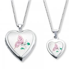 Mother/Daughter Necklaces Heart with Butterfly Sterling Silver