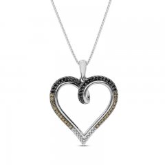 Black/Brown/White Diamond Heart Necklace 1/3 ct tw Sterling Silver 18"