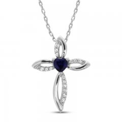 Blue & White Lab-Created Sapphire Cross Necklace Sterling Silver 18"