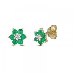 Emerald Stud Earrings 1/20 ct tw Diamonds 10K Yellow Gold