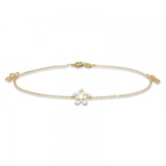 Flower Anklet 10K Yellow Gold 10"