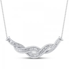 Diamond Twist Necklace 1 ct tw Baguette/Round 10K White Gold 19"