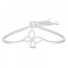 Diamond Butterfly Bolo Bracelet 1/8 ct tw Round-cut Sterling Silver